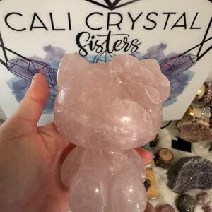 NEW Huge Rose Quartz Hello Kitty Crystal Carving!!! RARE!